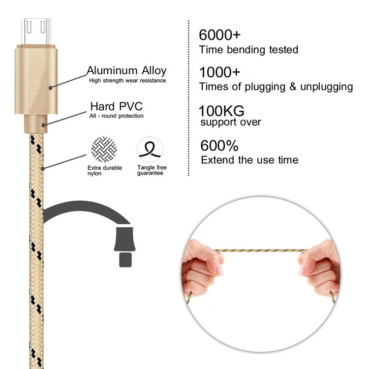 Cáp Sạc Nhanh Kbel/Type C/Lightning 2.1a Dài 1m Cho Ios/Android