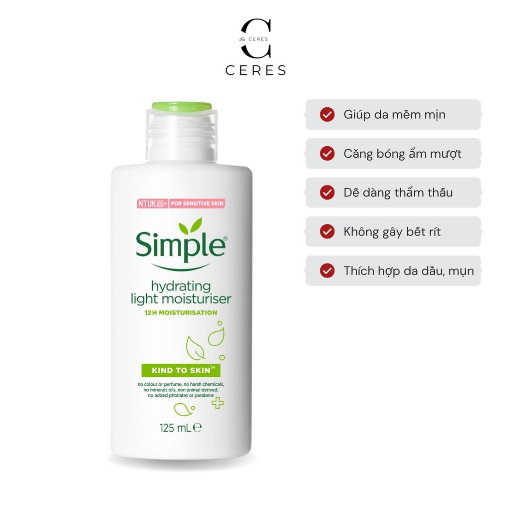 Sữa Dưỡng Da Simple Kind To Skin Hydrating Light Moisturiser Dưỡng Thể 125ml