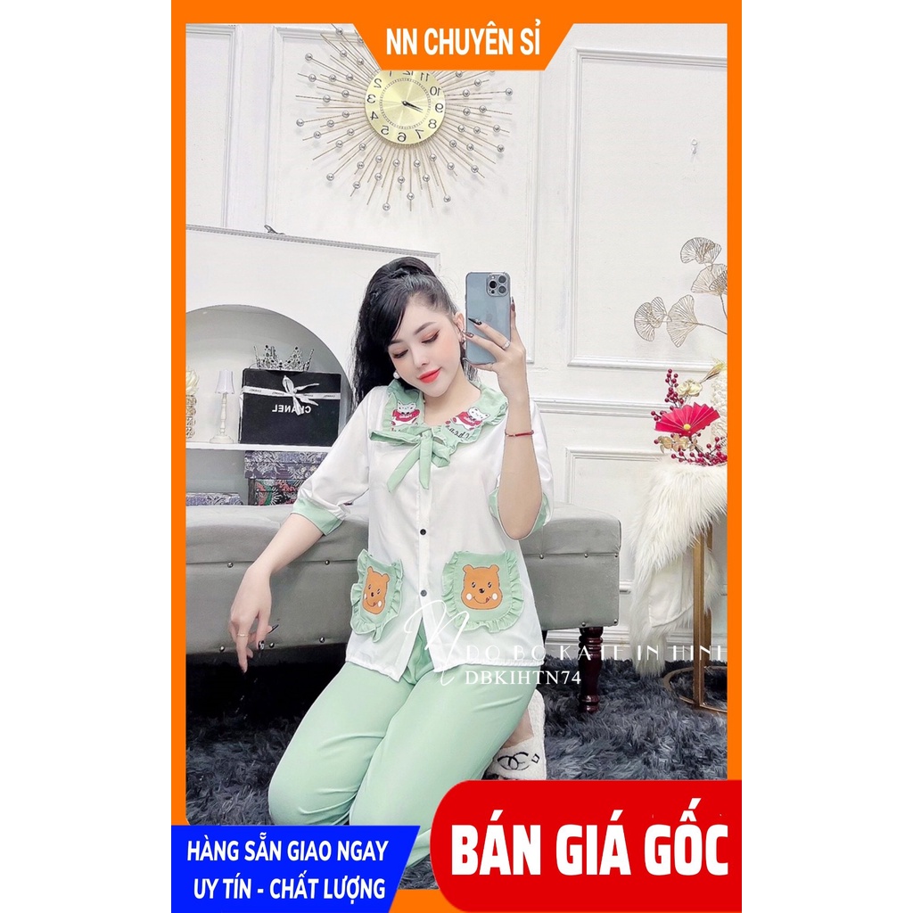 Đồ bộ tiểu thư cho nữ mặc nhà chất kate mềm mịn in gấu in hoạt hình dễ thương DBKIHTN74