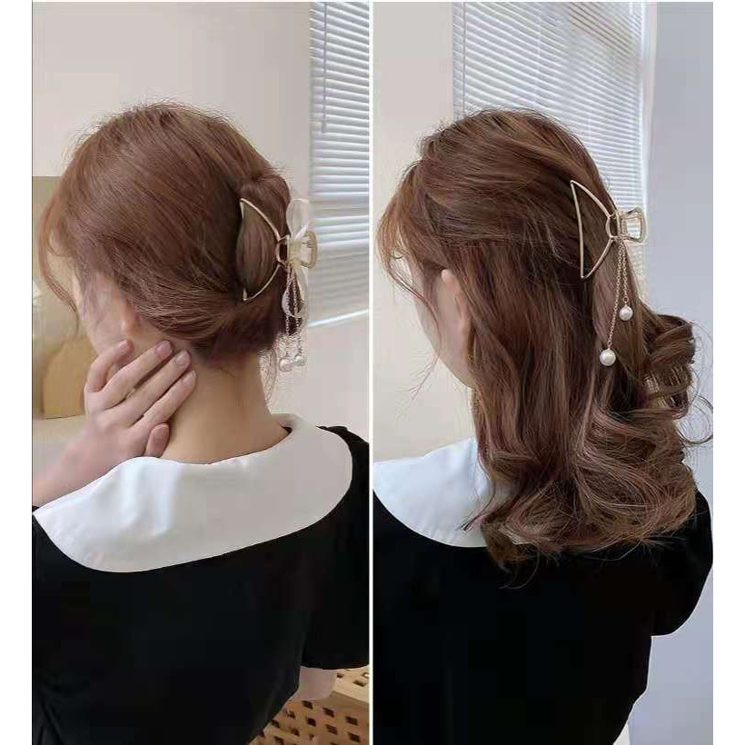Kẹp Tóc Hình Nơ Đính Ngọc Trai Phong Cách Hàn Quốc Thanh Lịch Cho Nữ