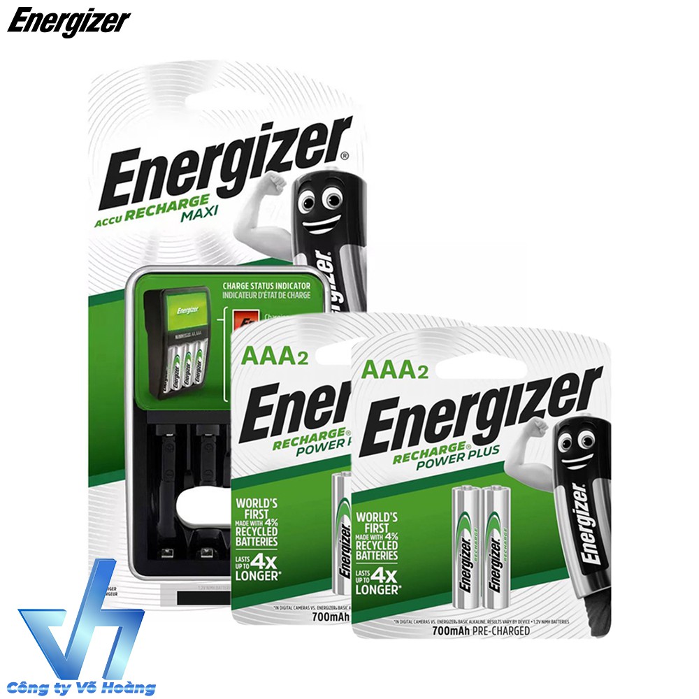 Bộ sạc Energizer Charger kèm 4 pin sạc AAA 700mAh, tự ngắt sạc, pin mới nguyên seal