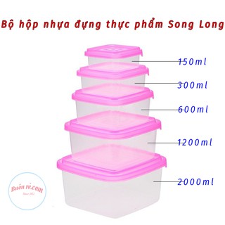 Bộ 5 hộp nhựa đựng thực phẩm Song Long 2812 giúp bảo quản đồ ăn Buôn Rẻ 01174