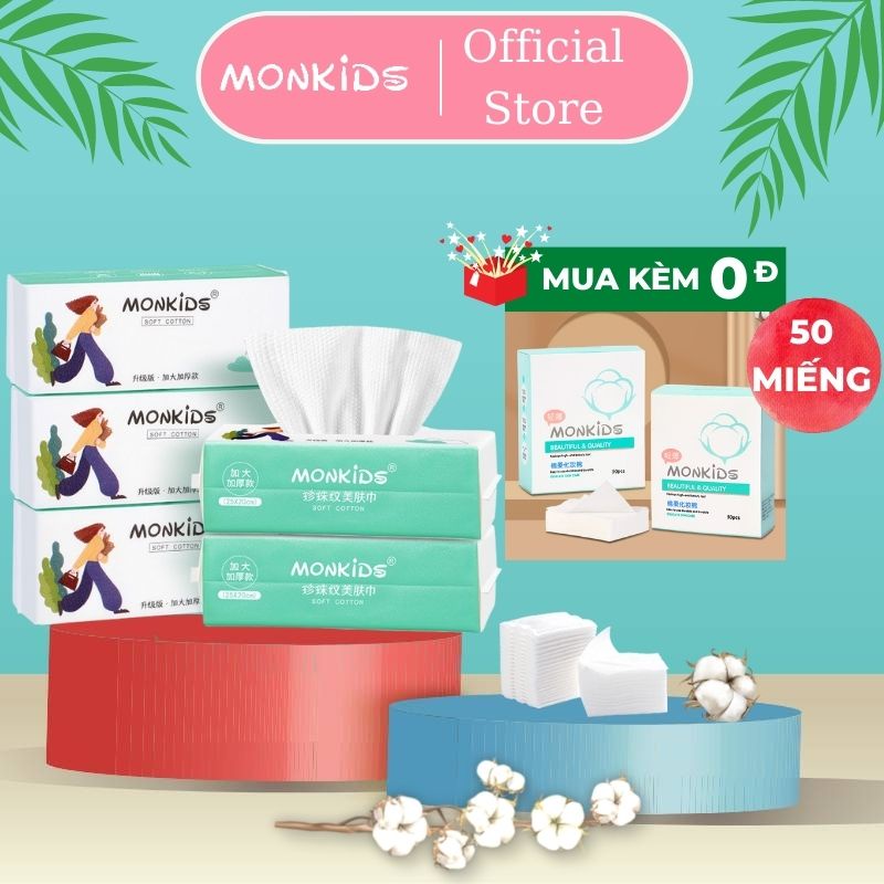 Khăn rửa mặt spa khăn lau mặt monkids khăn mặt khô dùng 1 lần cotton mềm 70 miếng kích thước lớn lau khô, lau ướt