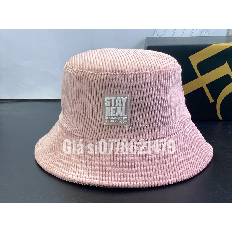 Nón bo nhung tăm mạc da - mũ bucket vành nữ logo vuông sanh chảnh