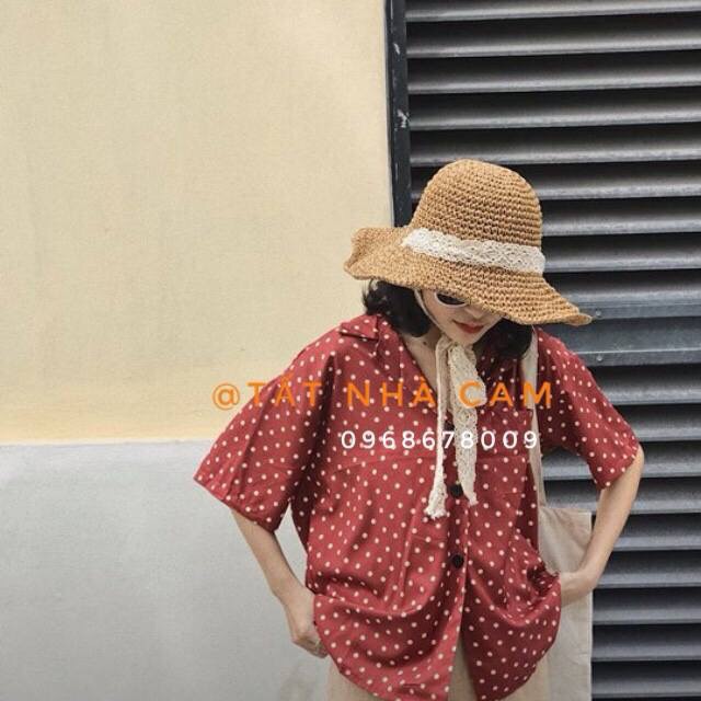 Mũ cói đi biển thắt nơ mềm Vintage