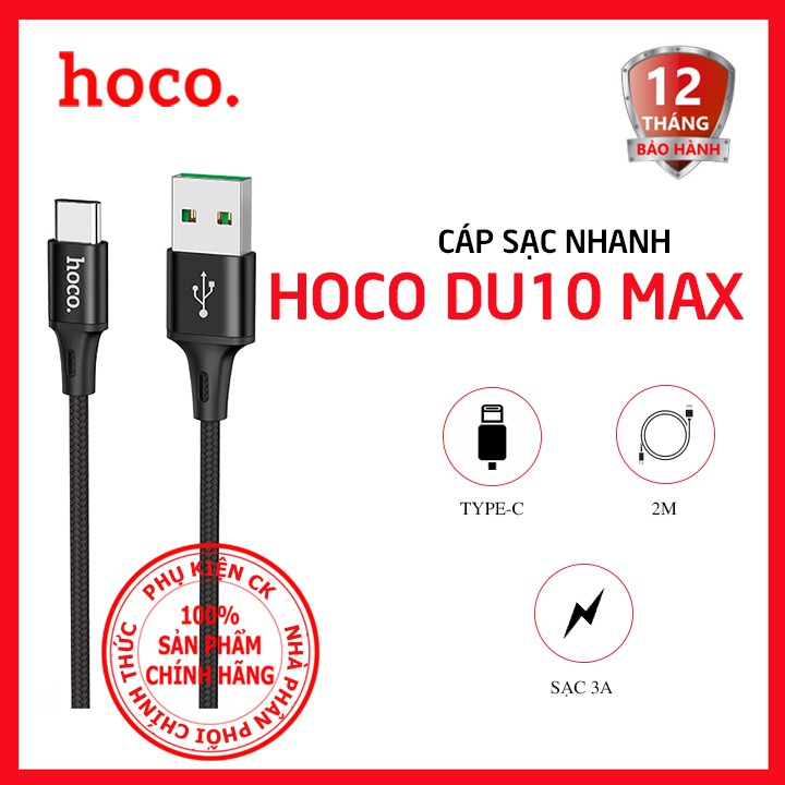 Cáp sạc nhanh Hoco DU10 max Type-C 3.0A dài 2m-Dành cho điện thoại Android