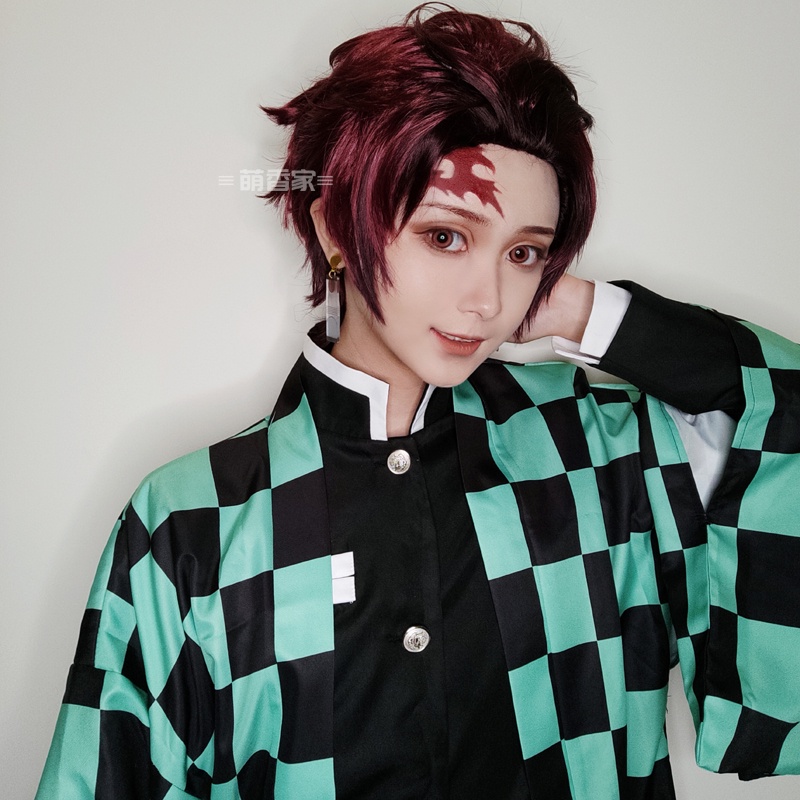 Wig/tóc giả nam nâu cosplay Tanjiro Kamado nâu đen Kimetsu no yaba