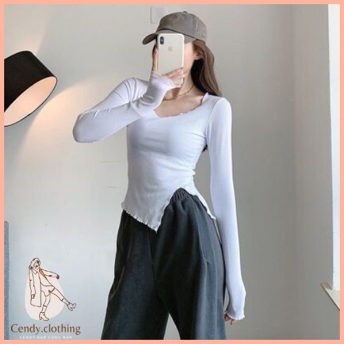 [Hàng Cao Cấp Loại 1 + Ảnh Thật] Áo Dài Tay Viền Sóng Tà Lệch  Cendy Clothing - CD111