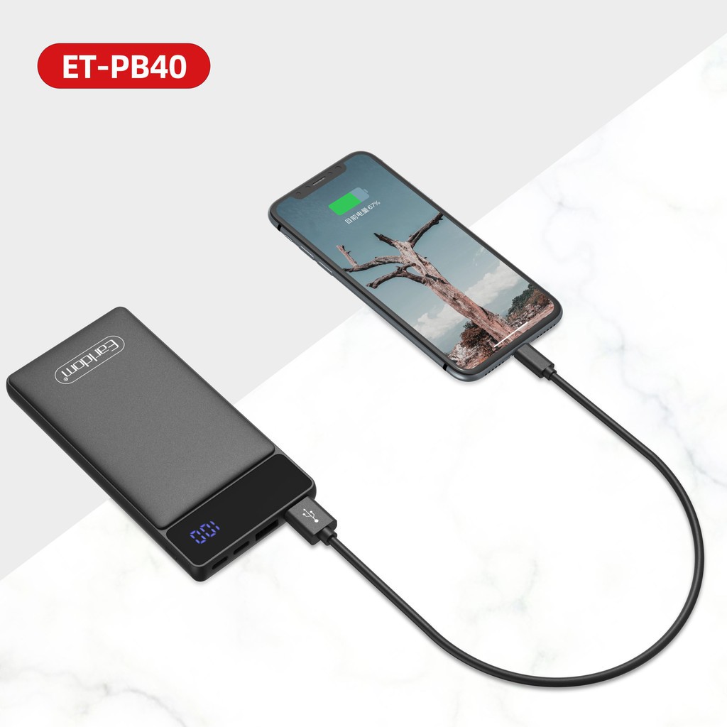 Pin Sạc Dự Phòng Earldom PB40 10000 Mah ⚡️ Hàng Chính Hãng ⚡️ 2 Cổng ra Usb, Màn Hình Hiển Thị Pin - Bảo Hành 12 Tháng