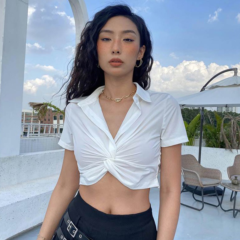 Áo Sơ Mi Tay Ngắn Cổ Bẻ Màu Sắc Thanh Lịch Dành Cho Nữ