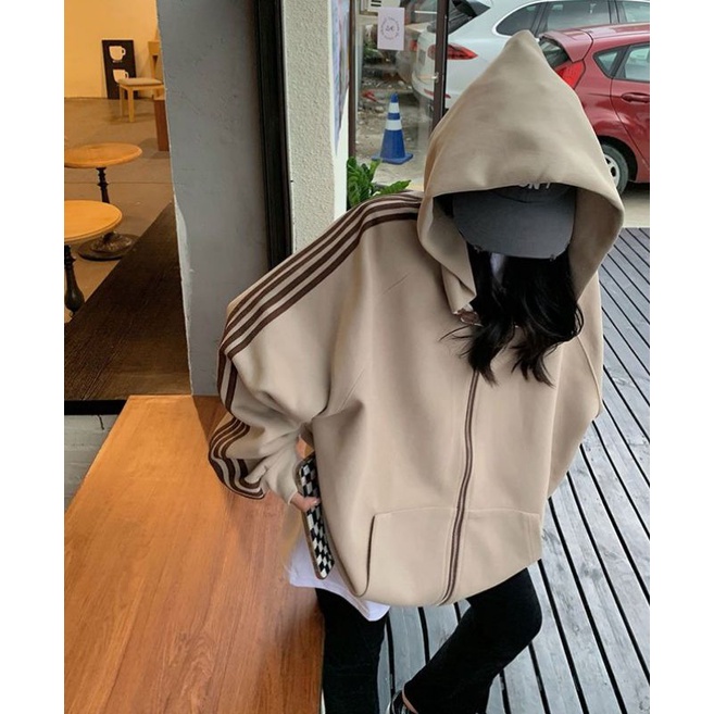 Áo khoác hoodie unisex nỉ bông cotton dưới 80kg- Áo khoác hoodie 4 sọc | BigBuy360 - bigbuy360.vn