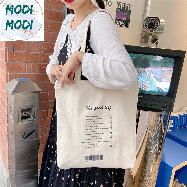 (Freeship từ 50k)MODI MD147- TÚI TOTE IN CHỮ &quot;THE GOOD LIST&quot;