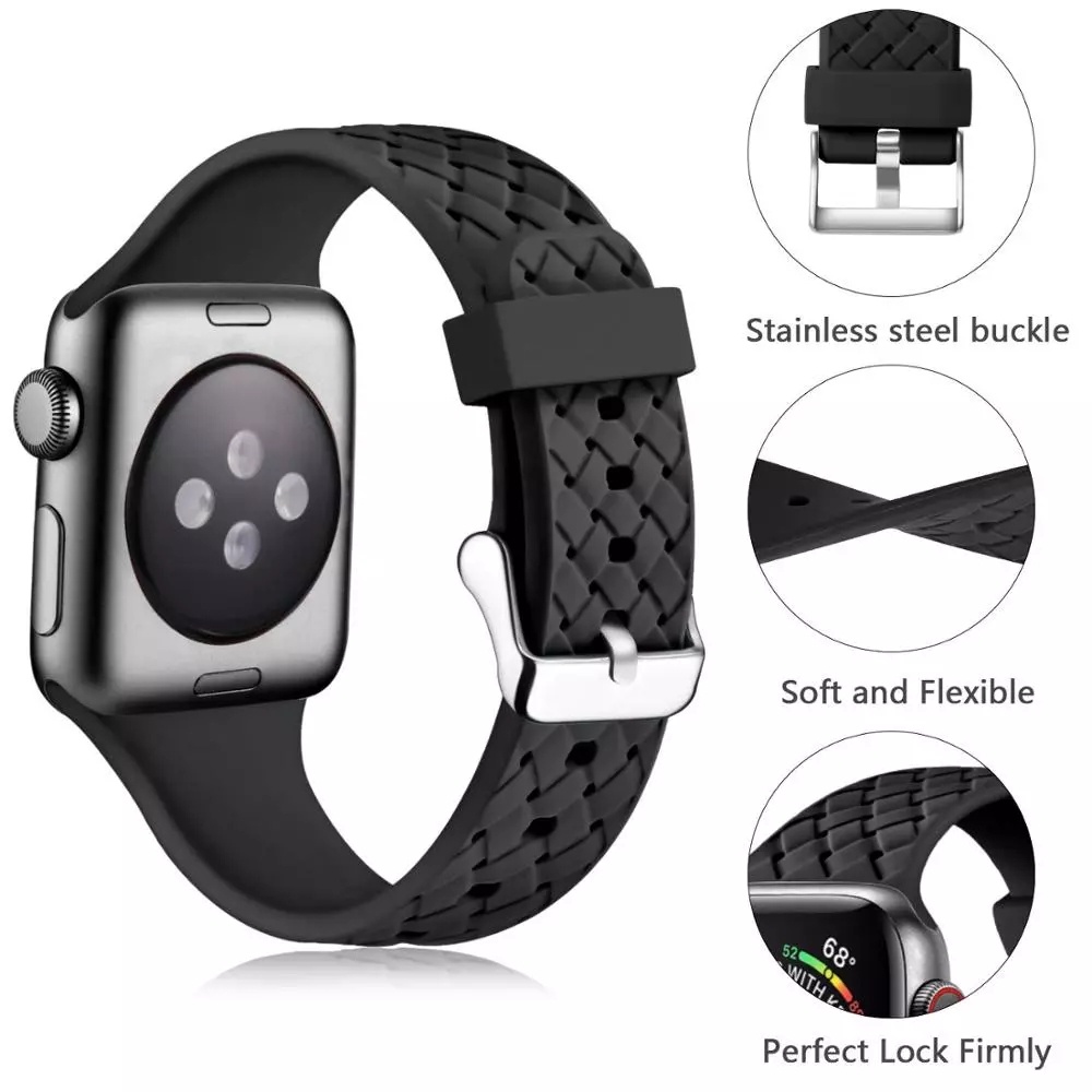 Dây Đeo Đồng Hồ Bằng Silicone Bện Cho Apple Watch Series 7 6 SE 5 4 44mm 40mm 45mm 41mm 42mm38mm