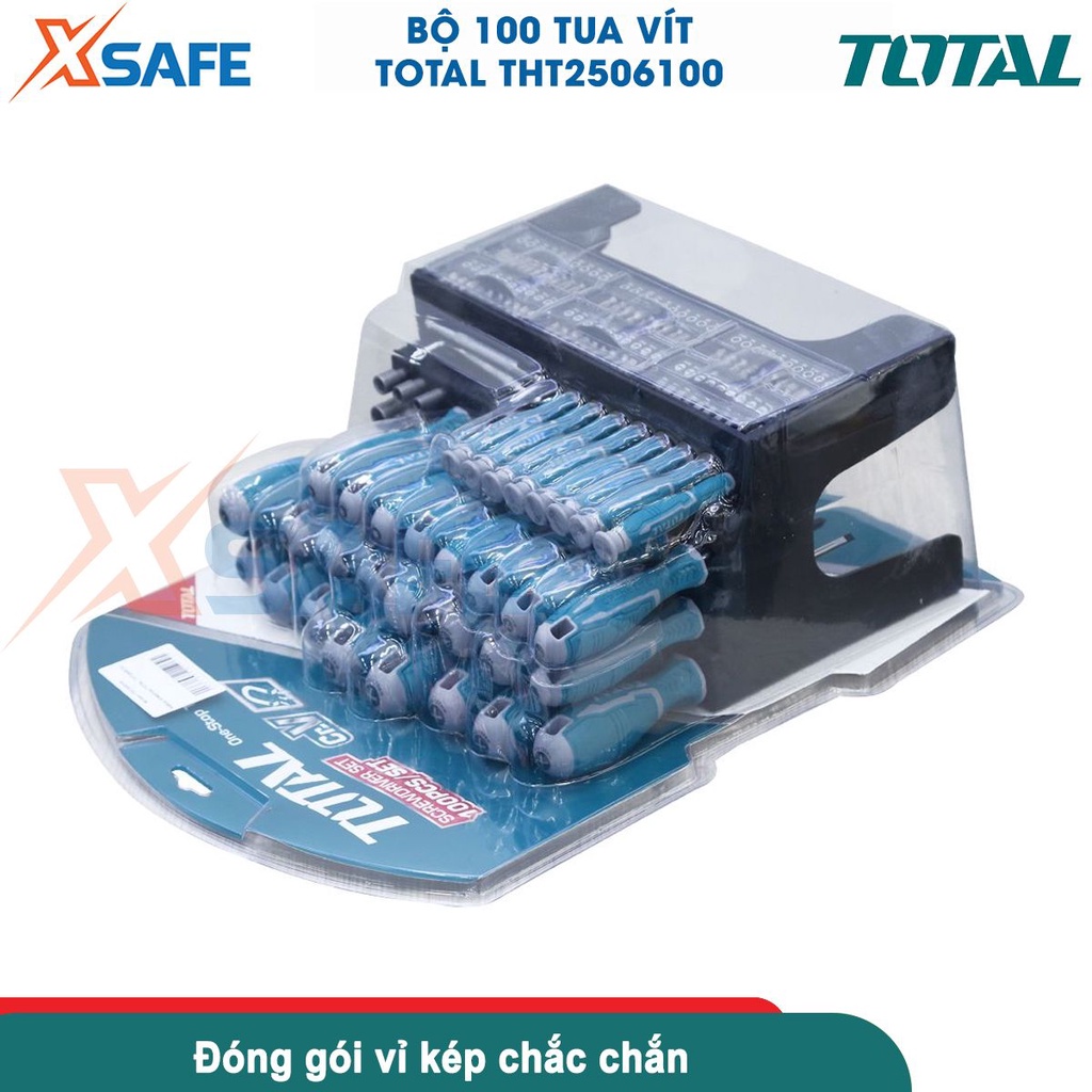 Bộ 100 tua vít TOTAL THT2506100 thép cr-v cứng chống tòe, 6 kiểu đầu vít, đầy đủ kích thước [CHÍNH HÃNG]