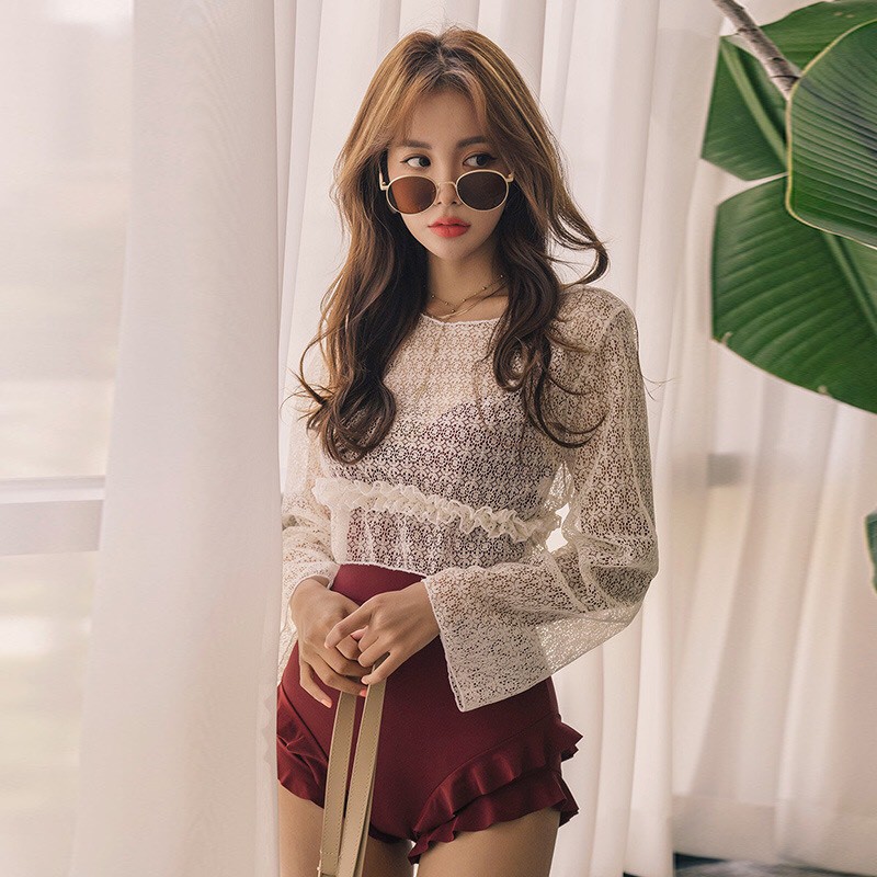 Bikini liền mảnh kèm áo choàng ren thời trang, giá rẻ