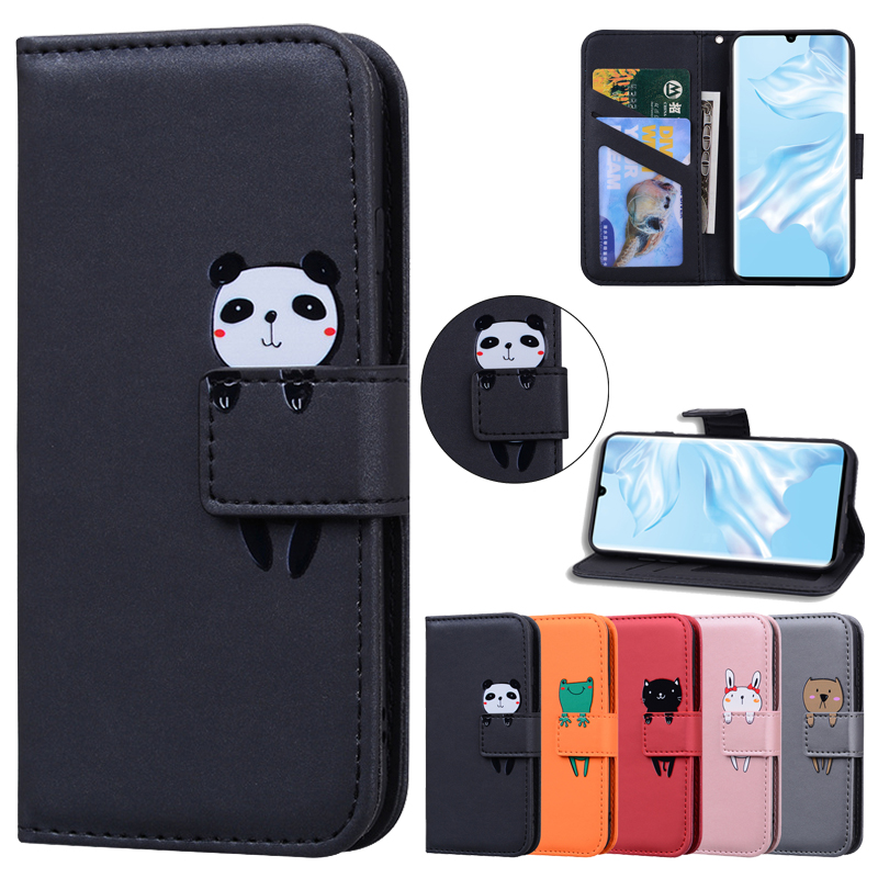 Cartoon Animals Casing iPhone 5 5S 6 6S Plus X XR XS Max SE Flip Leather Case Cute Cat Card Slot Wallet Soft Shell