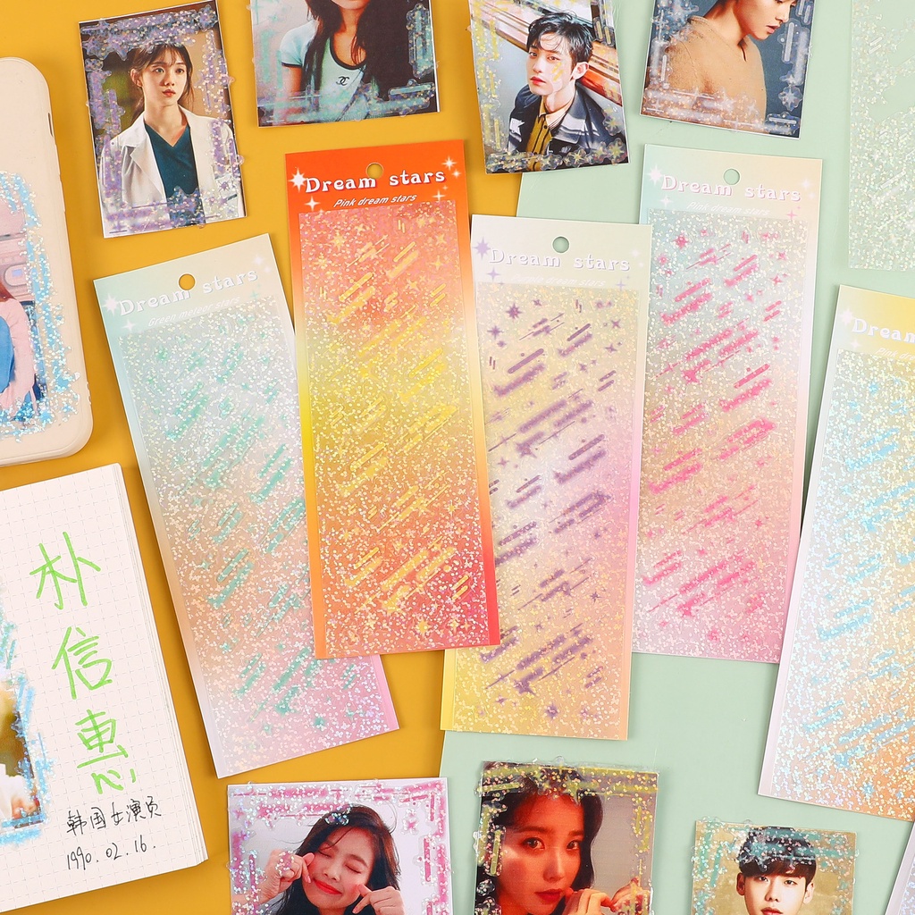 Peach🍑Miếng Dán Trang Trí Sổ Tay/ Album Ảnh Màu Laser Họa Tiết Trái Đào/ Ngôi Sao Băng Kiểu Hàn Quốc Độc Đáo Thời Trang