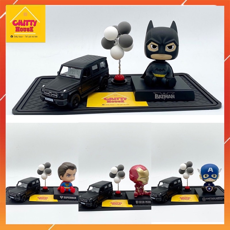 Trang trí taplo ô tô hình Batman, Superman, Iroman lắc lư đầu dễ thương, ô tô kim loại Mercedes AMG G63
