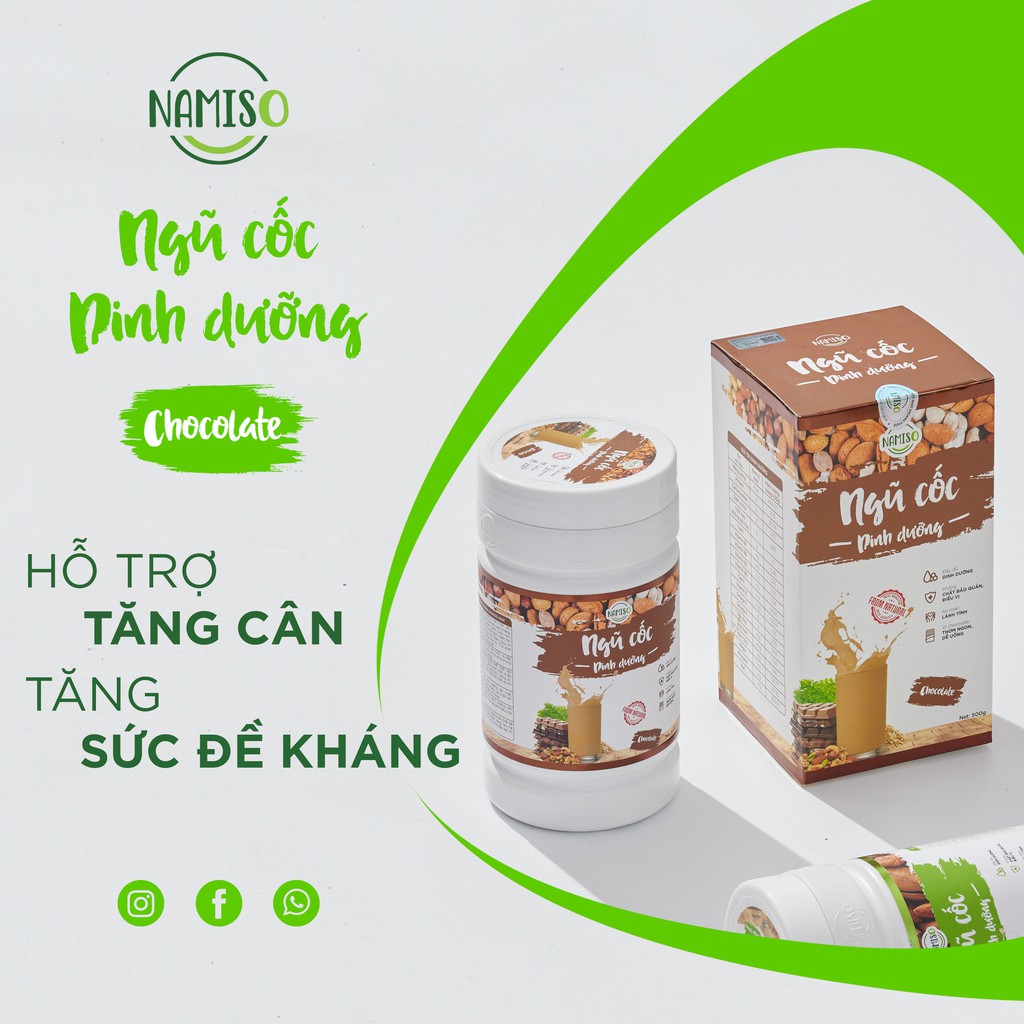 Bột ngũ cốc dinh dưỡng Namiso, bột ngũ cốc dinh dưỡng vị chocolate-  Hộp 500gr