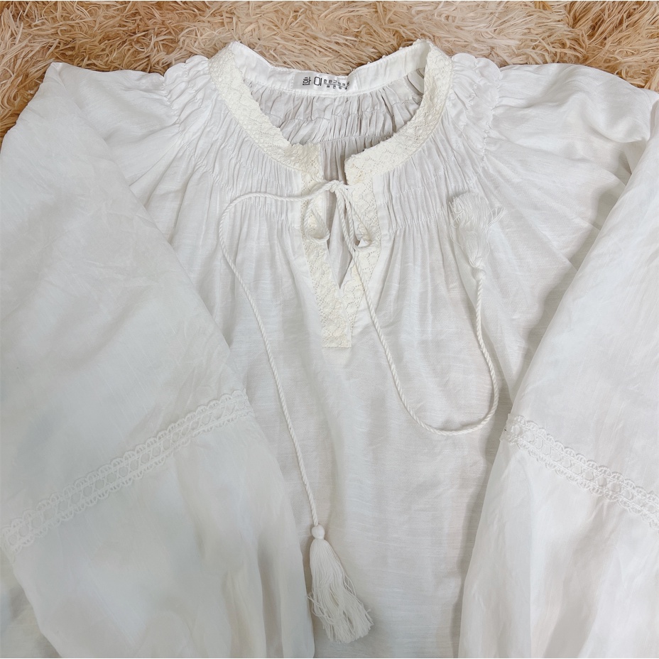 Áo sơ mi nữ babydoll tay bồng cổ rút dây Ulzzang hàng qc