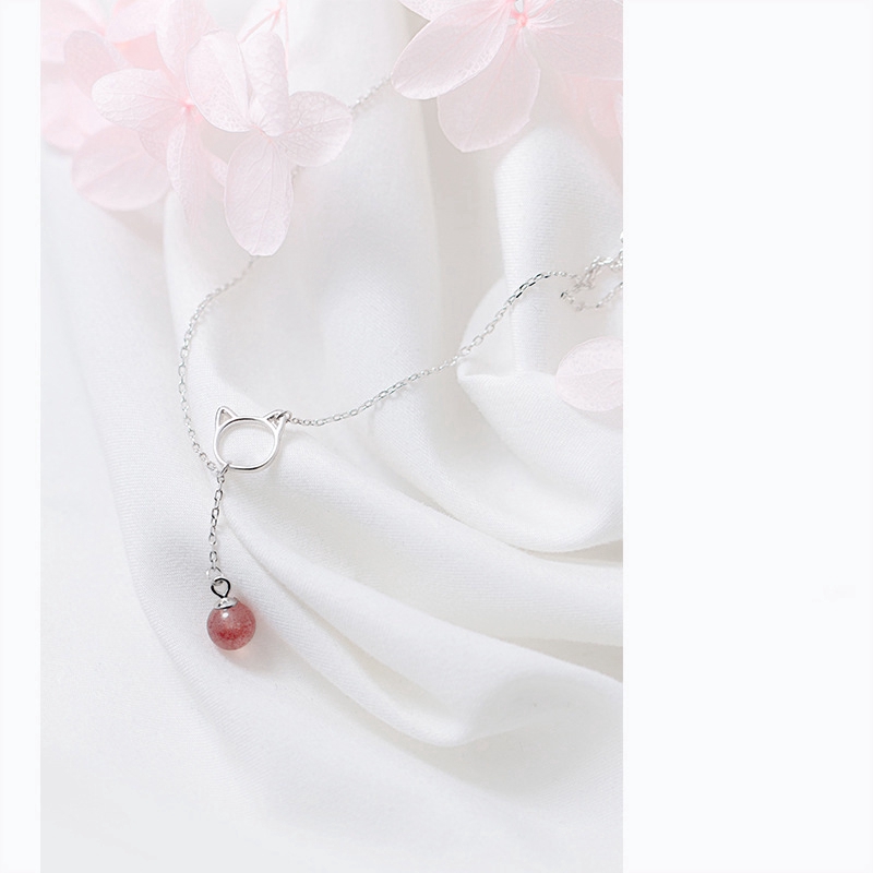 Vòng cổ Choker Mặt Hình Mèo Dễ Thương Đính Đá Pha Lê Màu Hồng Cho Nữ