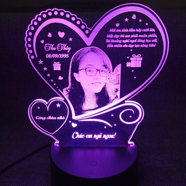 Đèn Led 3D Khắc Hình Ảnh Theo Yêu Cầu - Đèn Ngủ 16 Màu Quà tặng sinh nhật, kỉ niệm, 14/2, 8/3, 20/10, 20/11, Noel