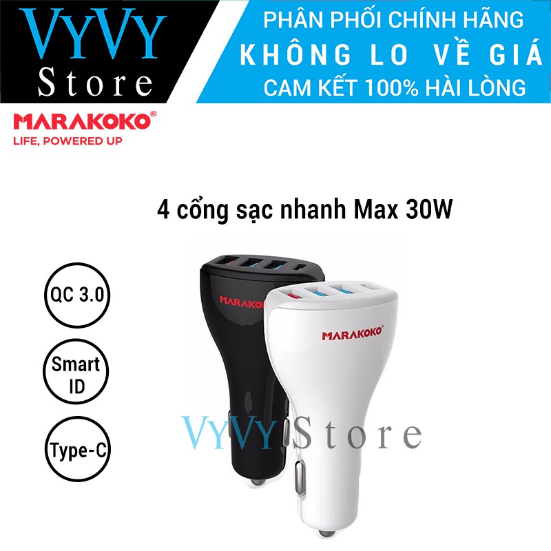 Sạc điện thoại trên ô tô Marakoko MAC3 4 cổng sạc nhanh QC 3.0, Smart ID, Sạc nhanh cổng type-C