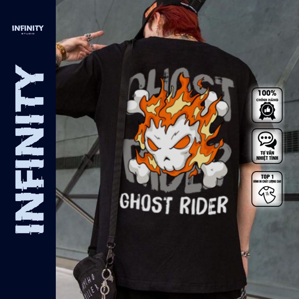 Áo Phông Cổ Tròn Cool Ngầu "Ghost Rider" INFINITY Studio, Áo Thun Tay Lỡ Form Rộng Nam Nữ TV5079