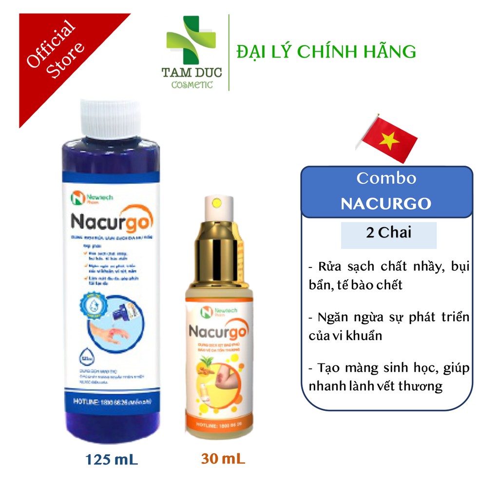 ✅[CHÍNH HÃNG] COMBO 2 Chai NACURGO - Dung dịch rửa vết thương + Xịt tạo màng sinh học [nacugo /betadin/ povidin]