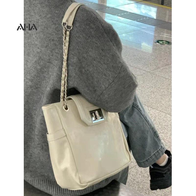 Túi xách AHA official chất liệu da sáp dầu cỡ lớn phong cách cổ điển Hàn Quốc