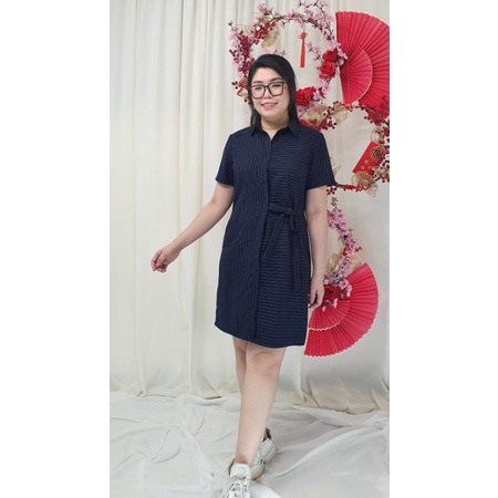 Bigsize công sở - Đầm Cổ Sơ Mi Xanh