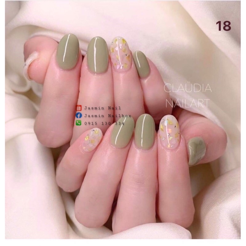 [ NAIL BOX ] Nailbox móng úp thiết kế sẵn mẫu xanh ẩn xà cừ có làm theo yêu cầu tặng kèm keo &amp; dũa