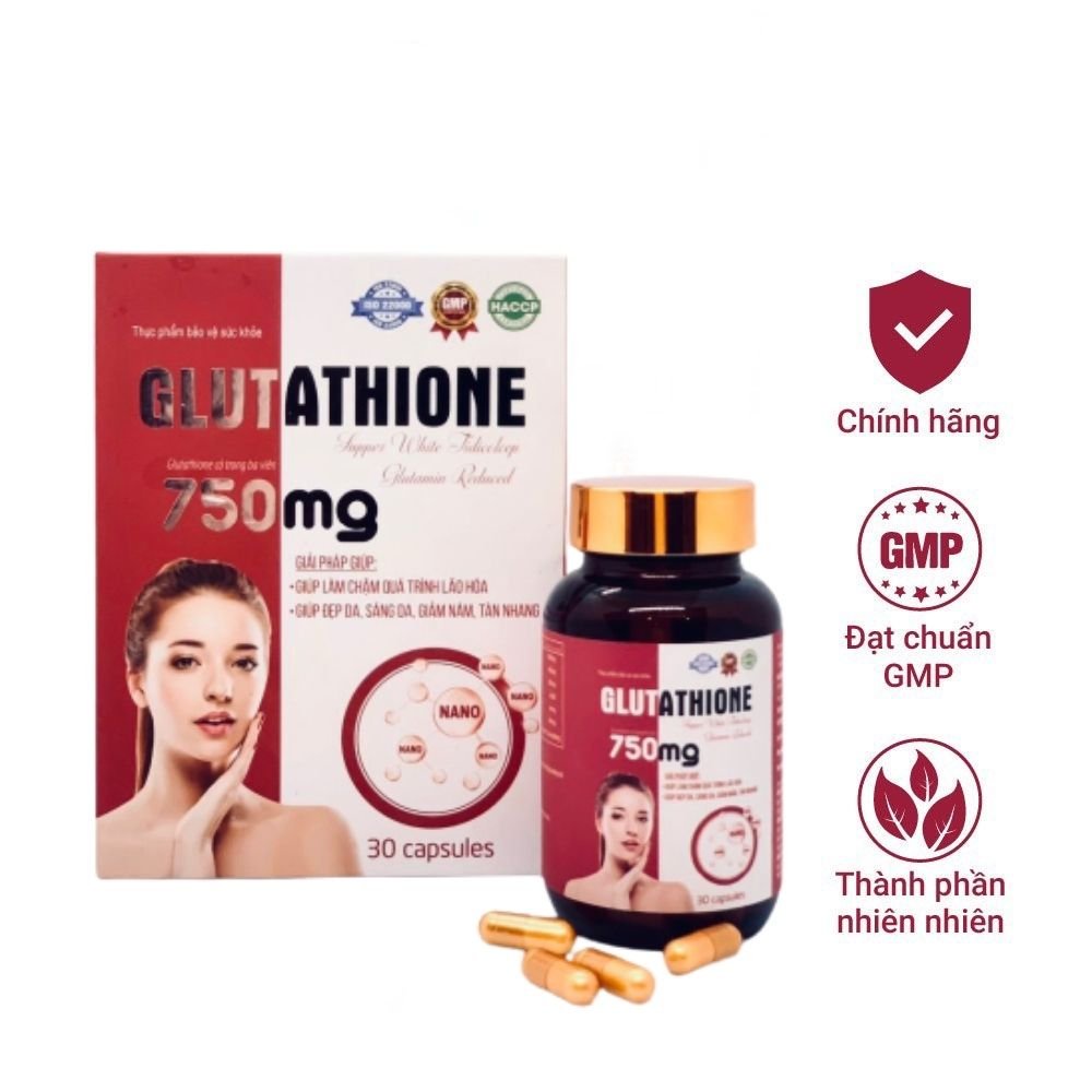 Viên uống trắng da Glutathione 750mg - Viên uống đẹp da, căng mịn da hãng Glutathione 750mg