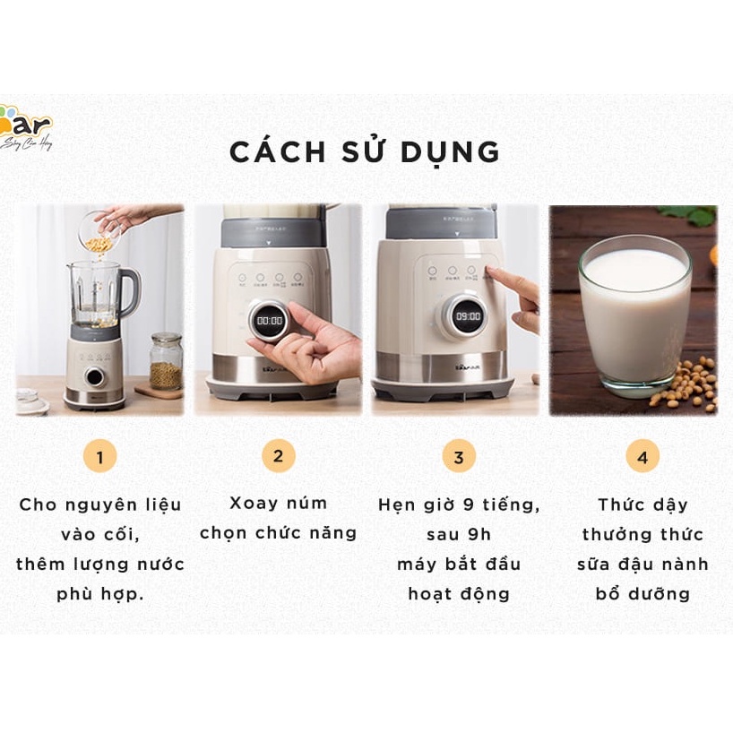 Máy Xay Làm Sữa Hạt Đa Năng - Sữa  Đậu Nành - Xay Sinh Tố - Bear PBJ-B10U5 1,5L- 8 Chế Độ Chức Năng_ Bảo hành 12 tháng