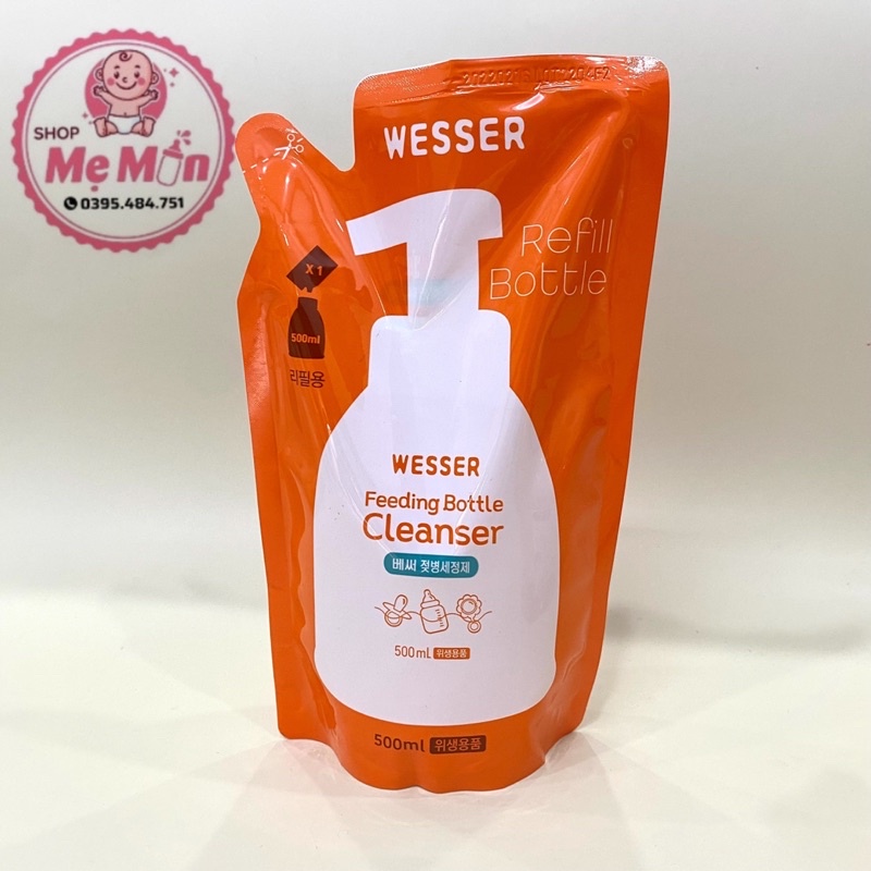 Nước Rửa Bình Sữa Wesser - Nước rửa trái cây rau quả Hàn Quốc - Chai/ Gói 500ml