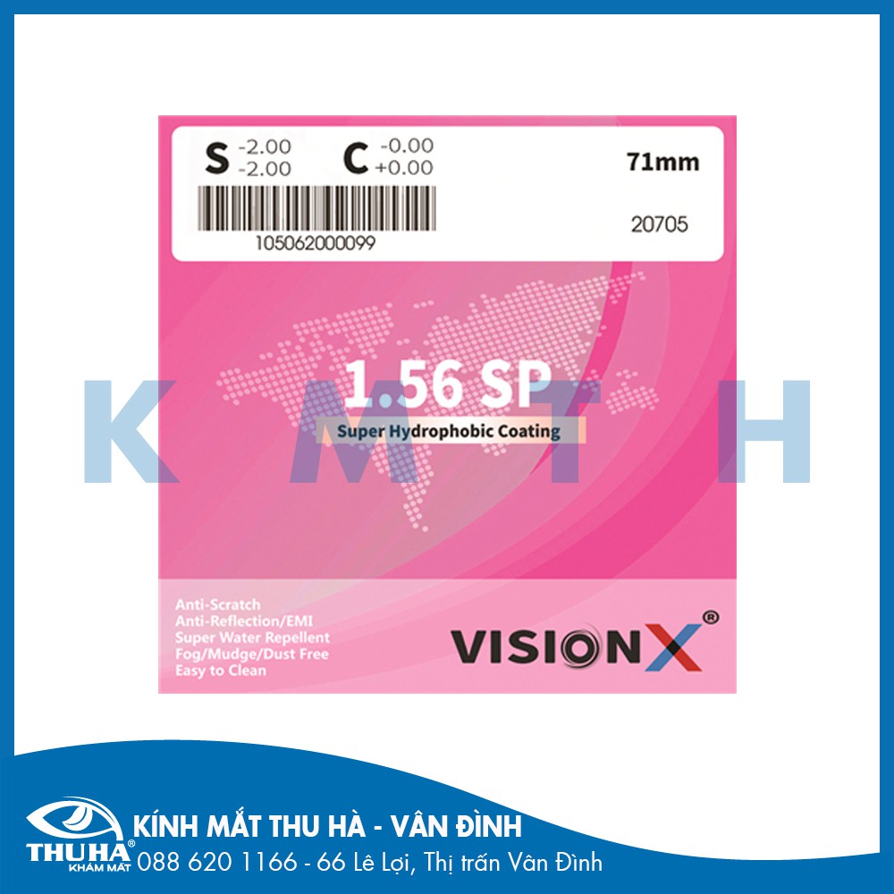 MẮT KÍNH CẬN LOẠN VISIONX 1.56 SHMC (SINGAPORE) CHỐNG CHÓI, CHỐNG LOÁ, CHỐNG TIA UV (01 MẮT) (CHÍNH HÃNG)