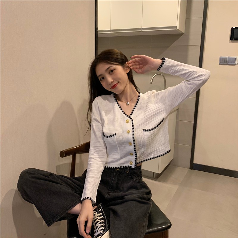 Áo Khoác Cardigan Dệt Kim Cổ Chữ V Phối Nút Thời Trang Mùa Thu | BigBuy360 - bigbuy360.vn