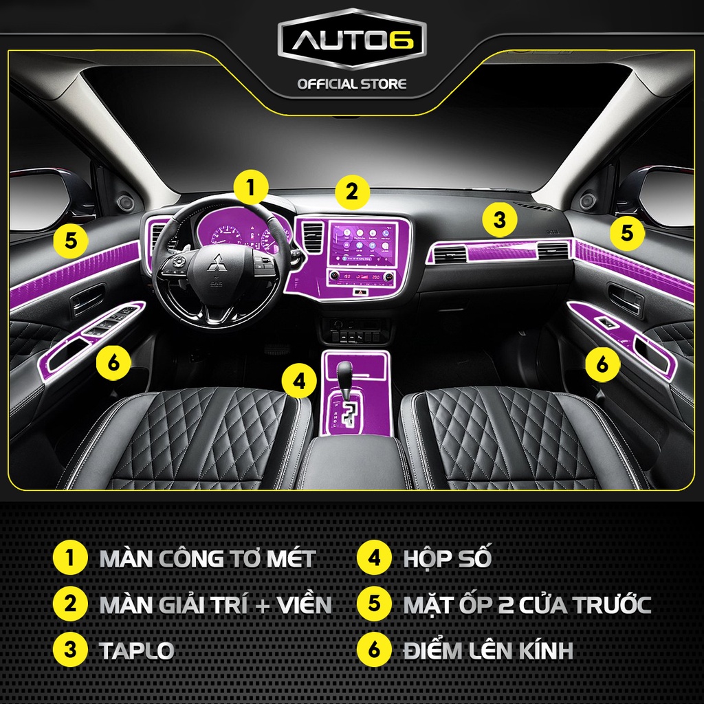 Bộ 6 chi tiết Film PPF trong suốt dán xe M OUTLANDER 20-23 chống xước bảo vệ nội thất ô tô - AUTO6