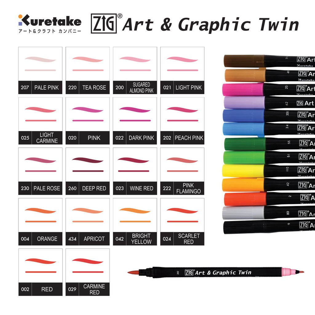 Bút lông Zig Art &amp; Graphic Twin - bán lẻ (tông hồng)
