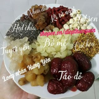 Tách lẻ 50g mỗi vị nguyên liệu chè dưỡng nhan: Tuyết yến, nhựa đào, bồ mễ, Saffron.... Date luôn cập nhật mới.