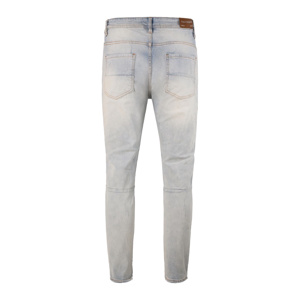 Quần jean nam cao cấp streetwear màu xanh sáng rách thêu form slimfit chất jean co giãn thoải mái.