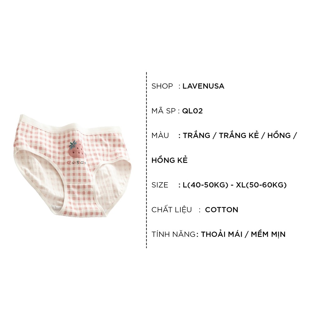 Quần lót cotton nữ hoạ tiết dâu cute dễ thương QL02