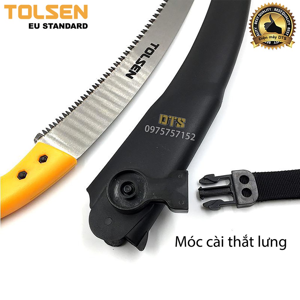 Cưa gỗ, cưa cành cầm tay lưỡi cong TOLSEN 350mm, thép SK5 xử lý nhiệt, móc treo thắt lưng tiện dụng- Tiêu chuẩn Châu Âu