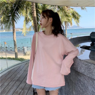 Áo thun tay dài màu trơn phong cách Hàn Quốc cá tính