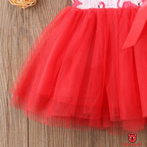 Đầm xòe tutu không tay dáng công chúa in họa tiết hồng hạc dễ thương