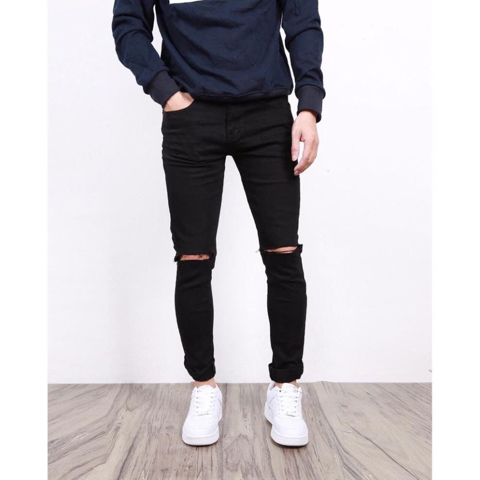 Quần jeans rách gối nam ống slim fit co giãn dày dặn bền đẹp dáng ôm vải (Shop bán tình yêu cuộn vào sản phẩm) -vt1