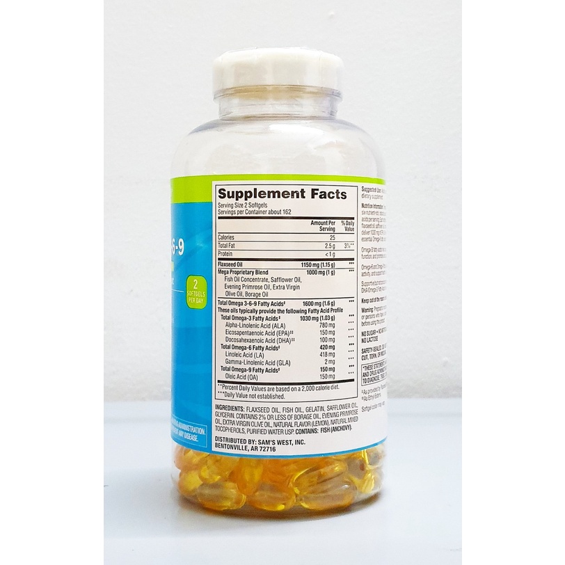 date 12/24 - Viên uống dầu cá Omega 369 1600 mg chai 325 viên hãng Member's Mark của Mỹ