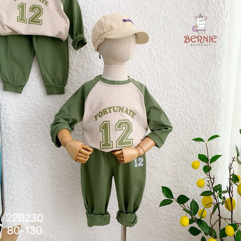 Bộ cotton dài tay unisex cho bé, bộ thun tay dài cotton mềm Bernie