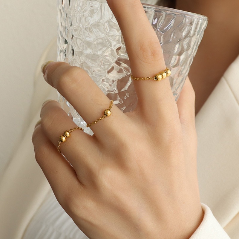 Nhẫn Kiểu Dây Hạt Bi Nhỏ Titan Ko Đen TT 4280