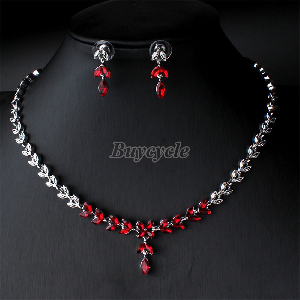 Bộ Vòng cổ + Bông Tai Đính Kim Cương Giả Thời Trang Cho Nữ